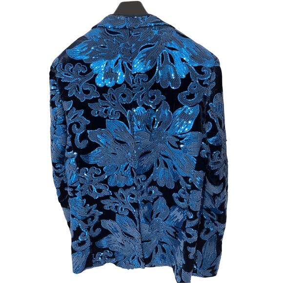 Giovanni Testi Men's 38R Tetron 2 Button Sports Coat Sequins Prom Blue Blazer - Picture 7 of 8